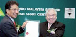 Photo of Panasonic Malaysia awarded MS 1SO 14001:1997 Standard Certification for Environmental Management Systems by SIRIM QAS International Sdn. Bhd