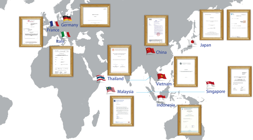 Teknologi nanoe™ telah meraih sertifikat di banyak negara Asia.