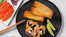 Healthy fried spring rolls filled with salmon