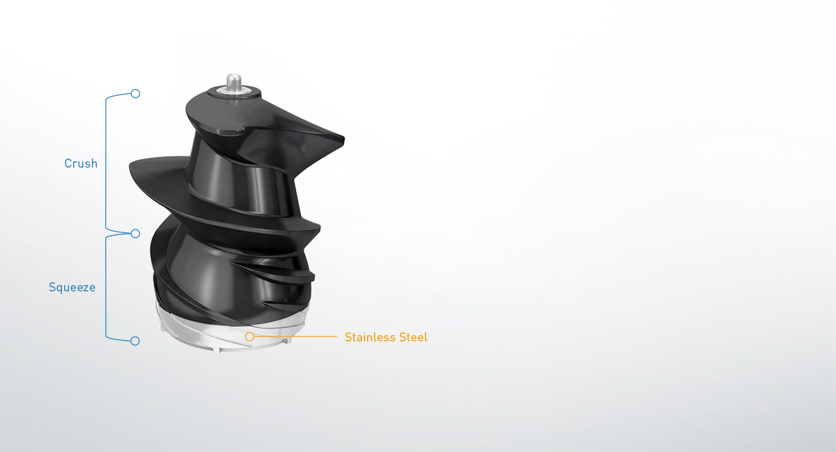 Better crushing & squeezing
with a long vertical screw.