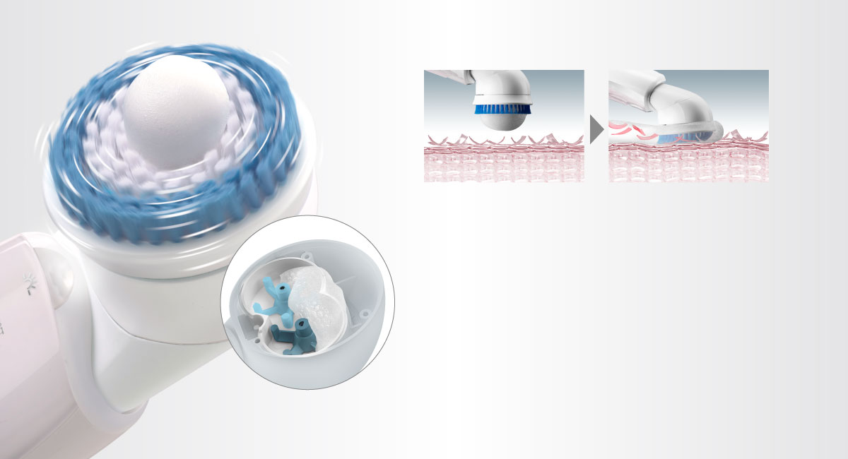 Snabba vibrationer med krämigt skum tar bort torra hudceller