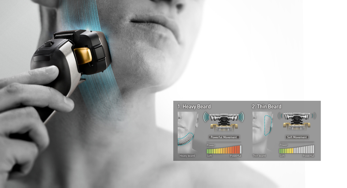 Shaving sensor detects beard density
and control shaving power
