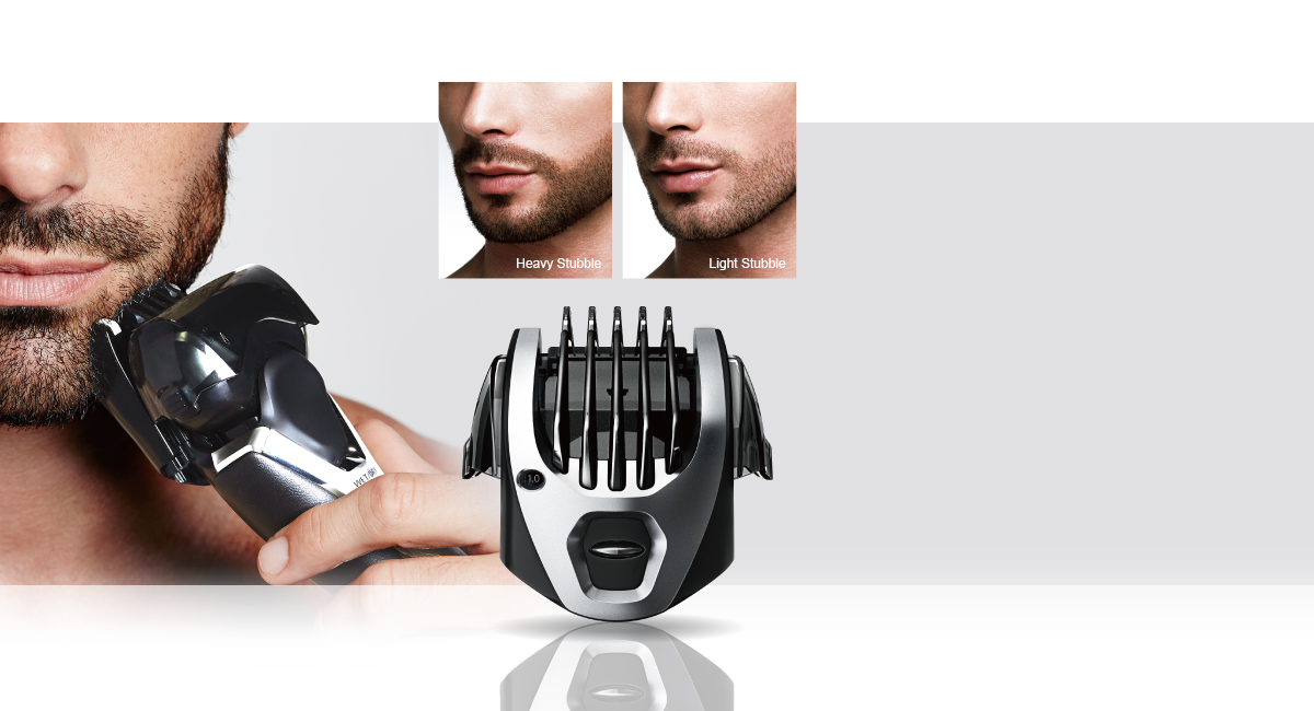 Recorte de la barba incipiente con el accesorio de peine