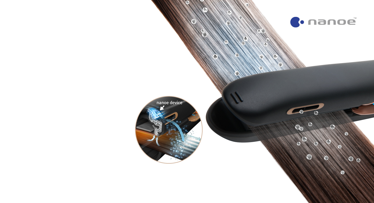 Fuktberikande nanoe™-teknik ger håret en slät, glänsande, silkeslen yta