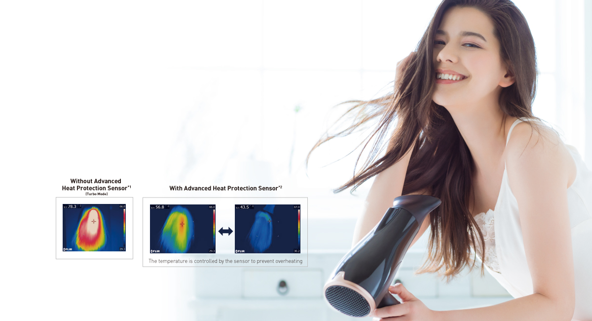 Dry your hair gently with Advanced Heat Protection Sensor