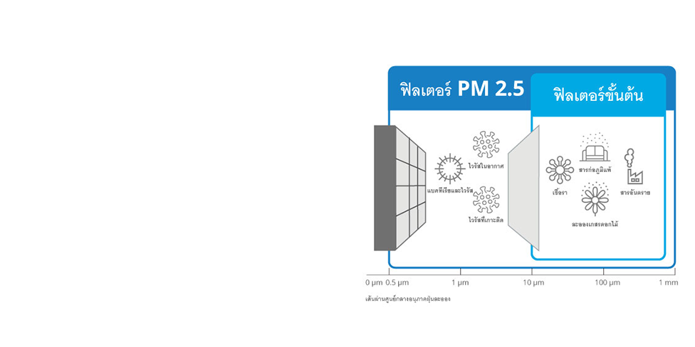 แผนภาพแสดงการกรอง PM 2.5 จากอากาศ