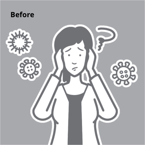 An illustration of a woman stressed with traffic noises and disease infection