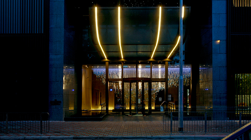 An image of an entrance of a high residential building in Wanchai