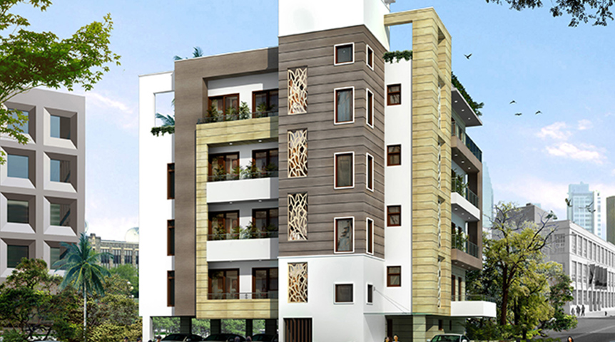An image of 3D-computer-generated image of a new residential building, Royal Orchids
