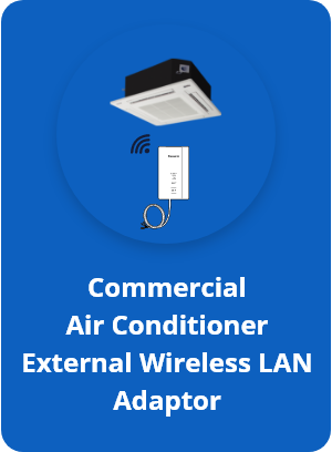 Images of a 4-way cassette air conditioner and an external wireless LAN adaptor