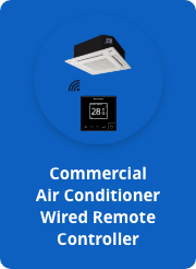 Images of a 4-way cassette air conditioner and a wired remote controller