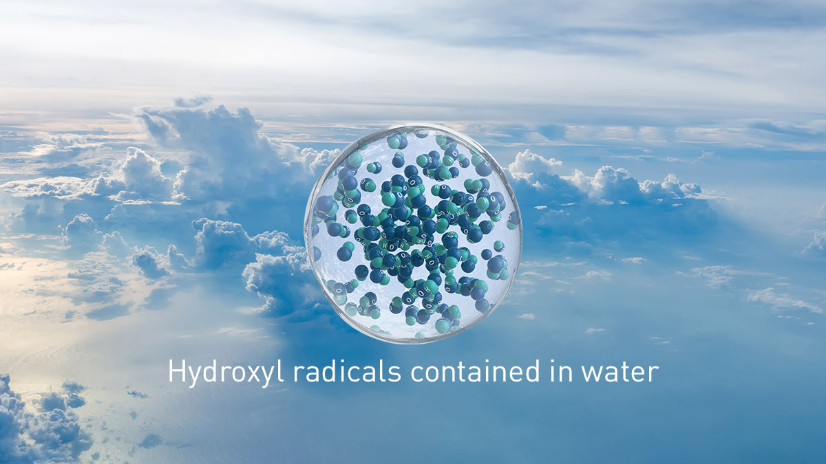 Gambar menampilkan nanoe™ X adalah radikal hidroksil yang terkandung dalam air