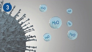 Imágenes en las que se ilustra cómo nanoe™ X inhibe virus, y gráficos en los que se muestra que nanoe™ X es eficaz a la hora de inhibir virus adheridos y transportados por el aire