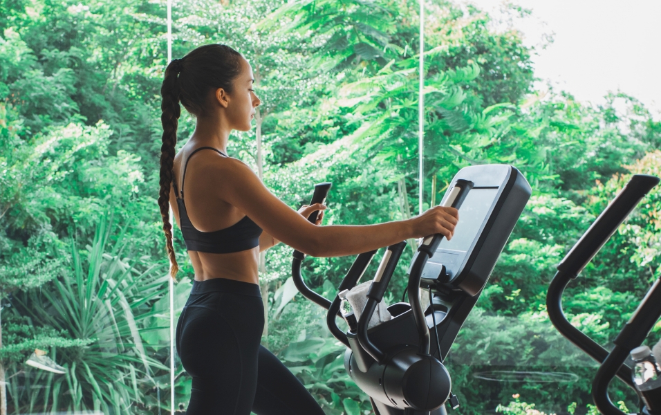 An image of a woman exercising using the training machine.