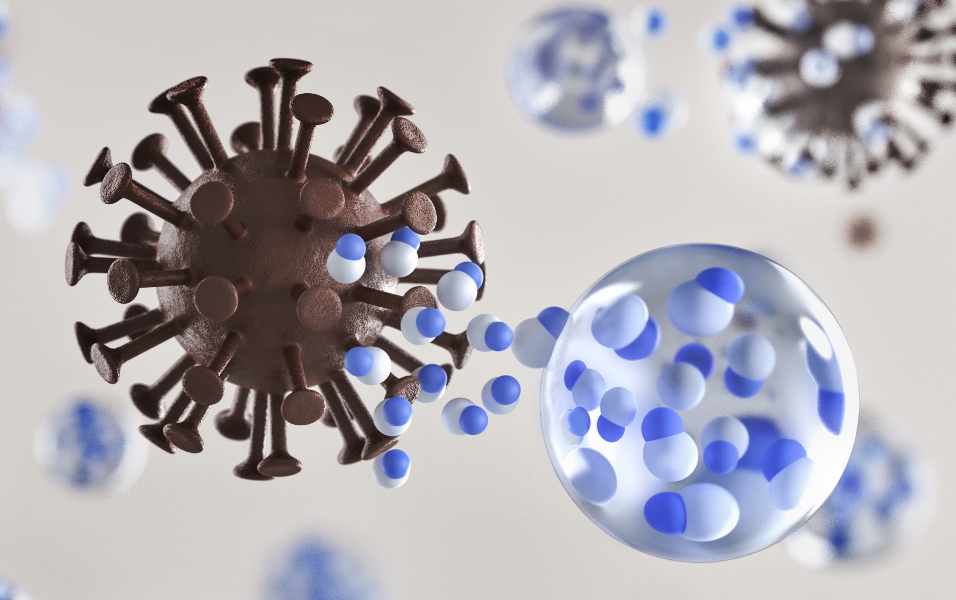 Immagine di nanoe™ X in azione sul Coronavirus.