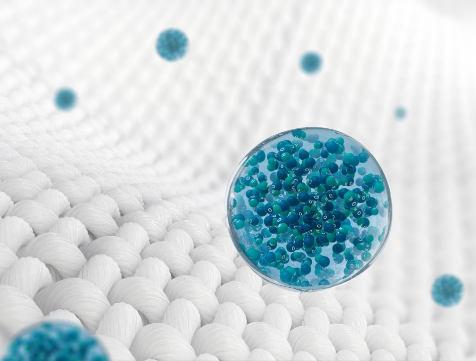 Gambar nanoe™ X yang menembus ke dalam kain dan memberikan efek penghilang bau.