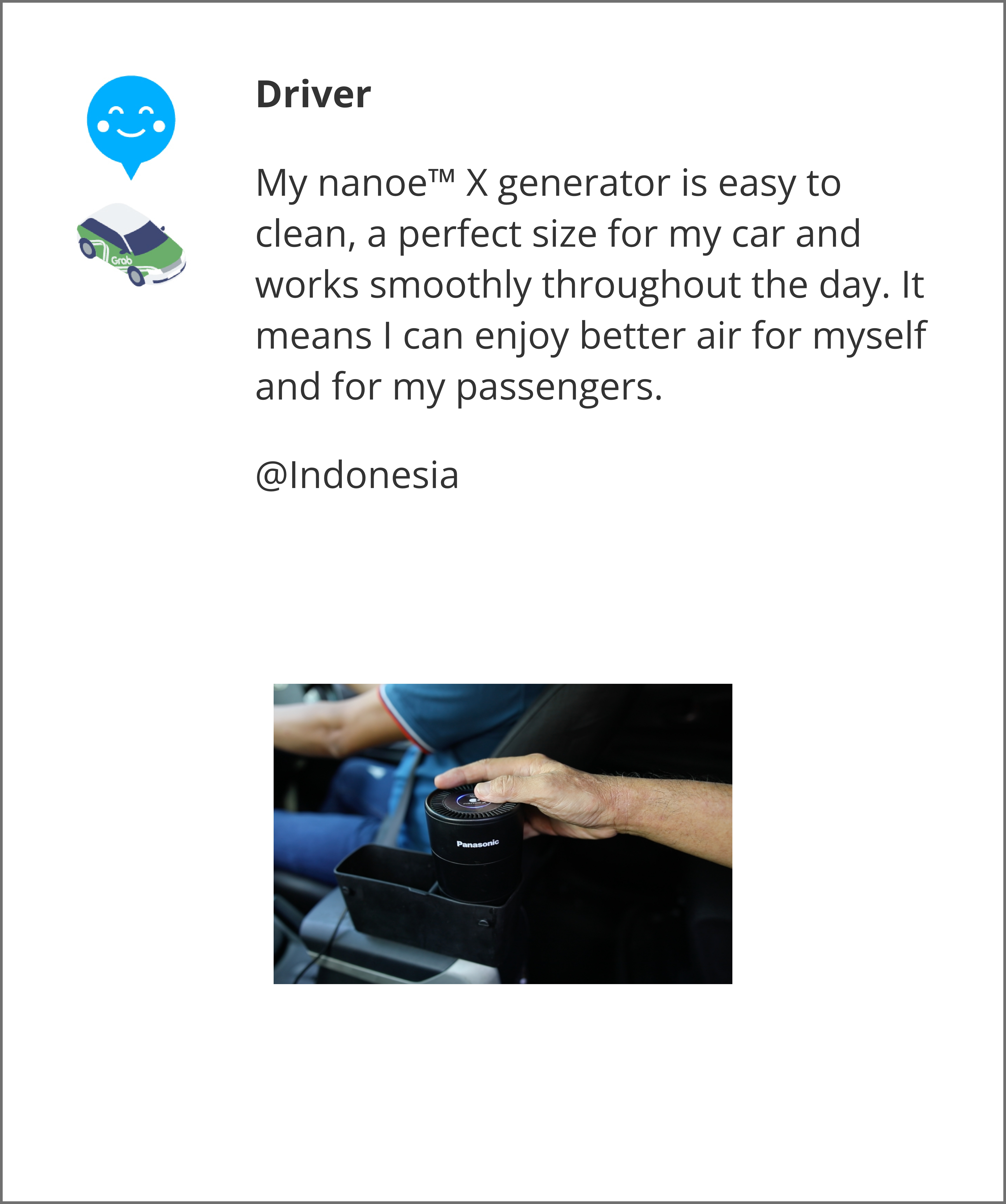 Customer pressing nanoe™X 's starting button in Grab car.