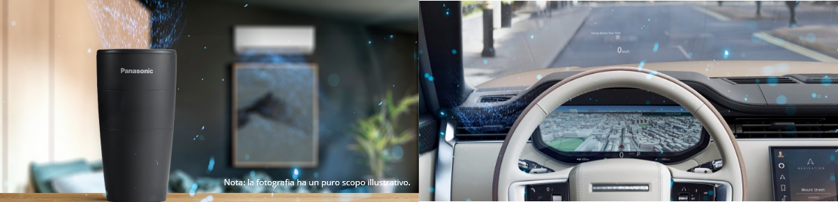 Immagine di un generatore portatile con tecnologia nanoe™ X integrata in un'auto