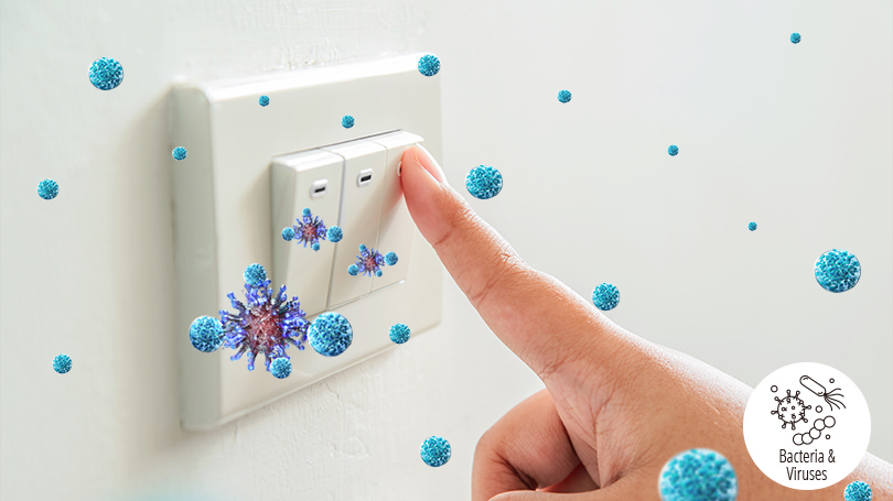 An image showing that nanoe™ X is effective against viruses adhered to light switches