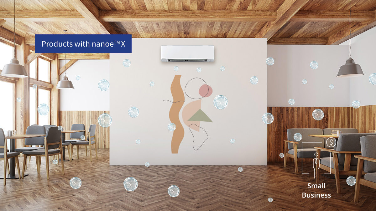 Gambar menampilkan udara di dalam toko yang terjaga tetap bersih dan nyaman dengan nanoe™ X