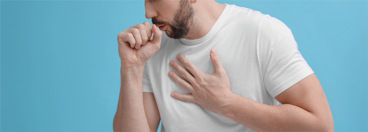 Man with chest pain and coughing due to poor IAQ 