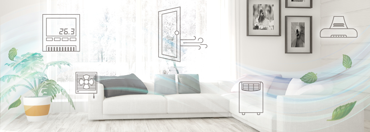 Image of a room with good ventilation by various devices