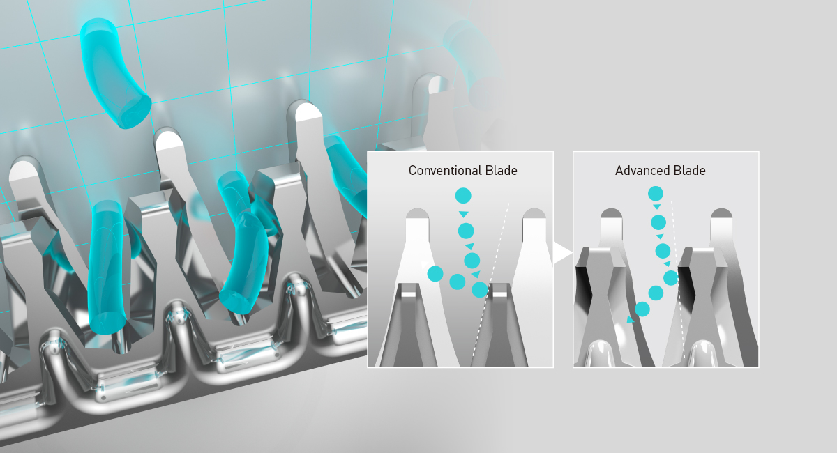Moving blades with inverted taper shape