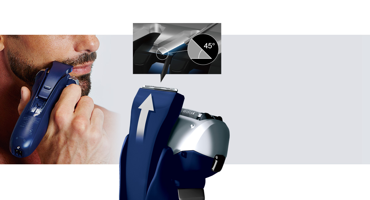 Nieuwe uitschuifbare trimmer met scherpe mesjes onder een hoek van 45°