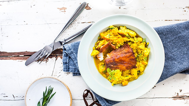 Super leicht und super lecker: gegrillter Kabeljau mit Linsencurry.