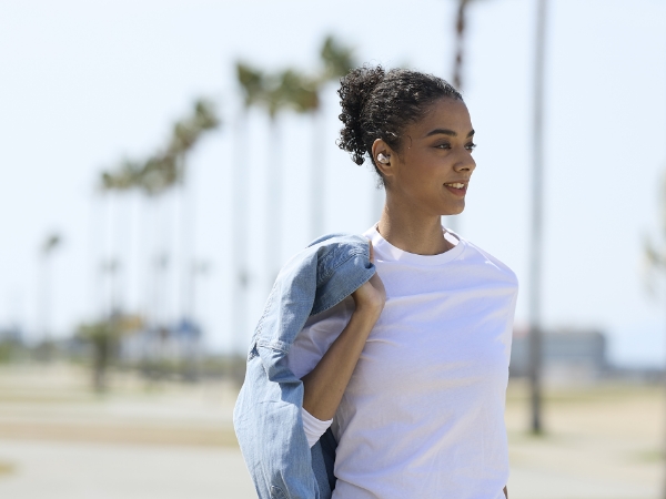 Female wearing earphones