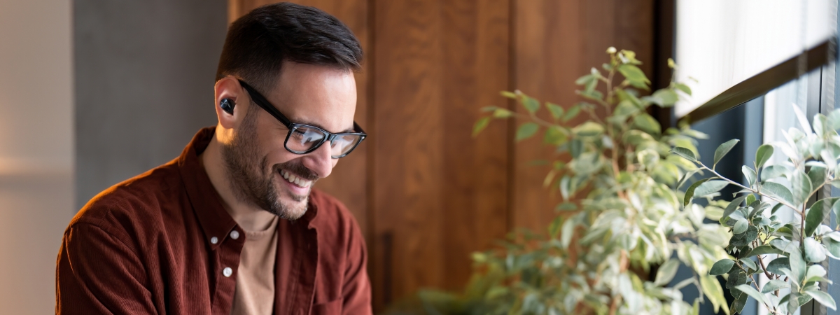 Male wearing earphones