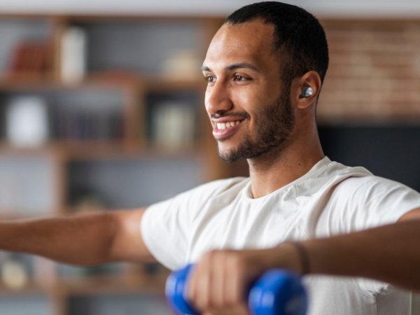 Male wearing earphones