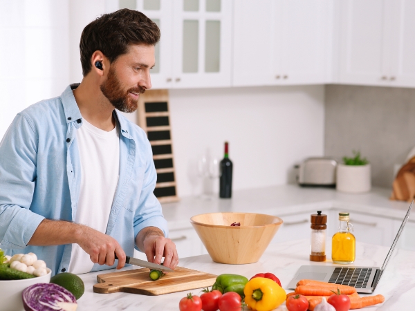 Male wearing earphones