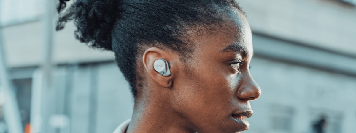 Female wearing earphones