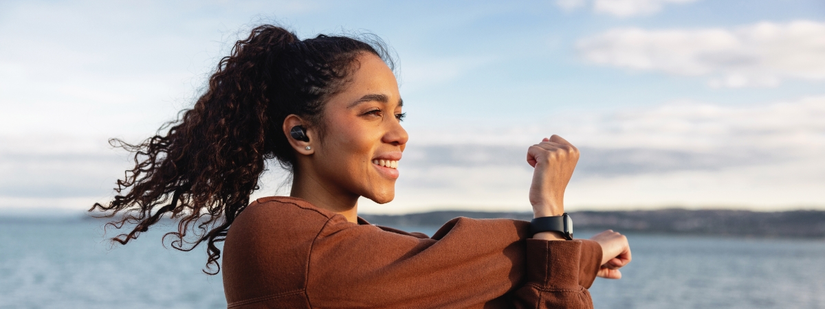 Female wearing earphones