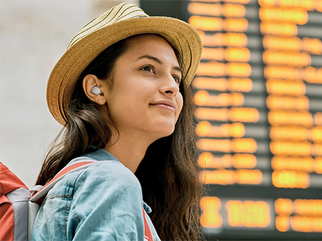 Woman wearing headphones