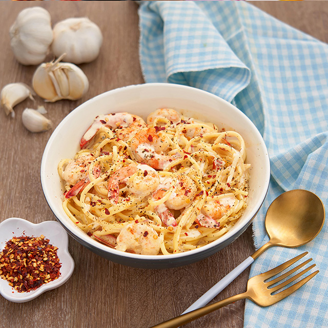 Spicy shrimp carbonara See more