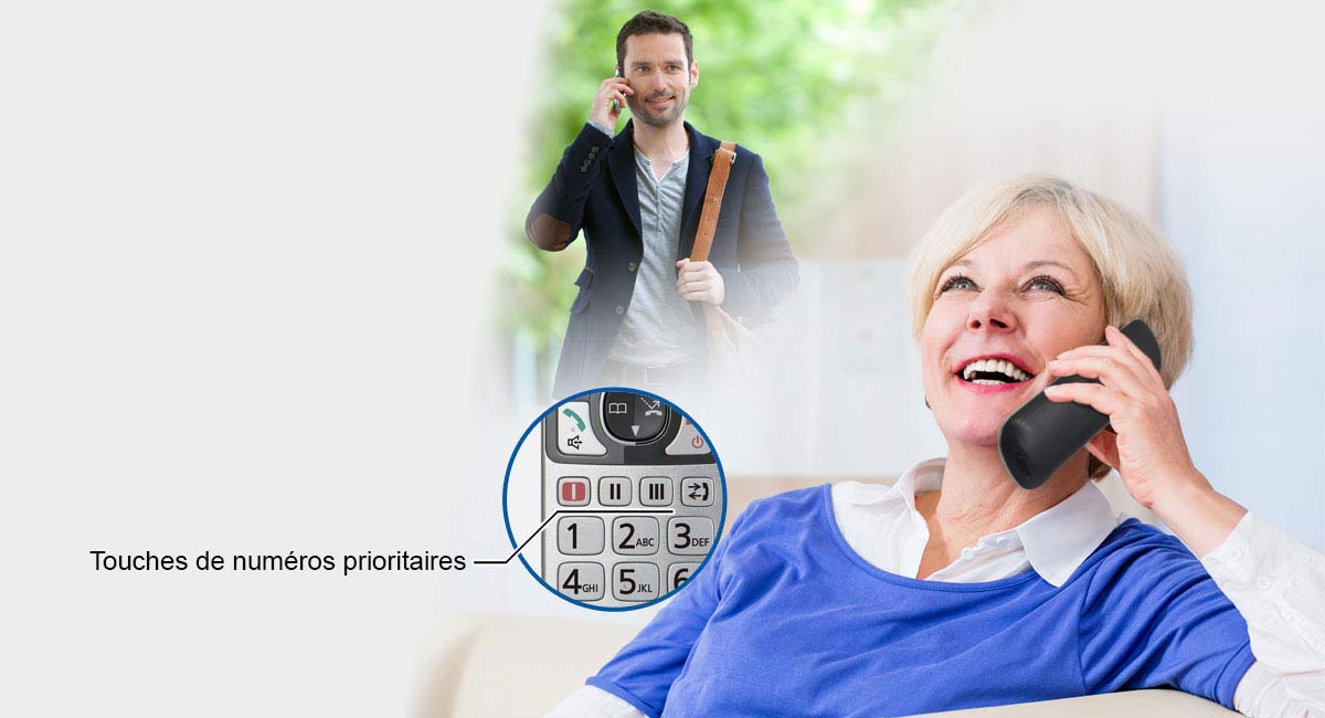 Trois touches de numérotation abrégées pré-programmées sur le combiné