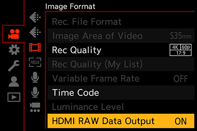 Fichier vidéo sortie RAW via HDMI