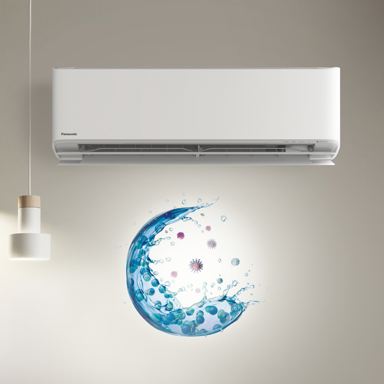 Airconditioner voor wandmontage. Tekst: 'Etherea with nanoe™ X.'