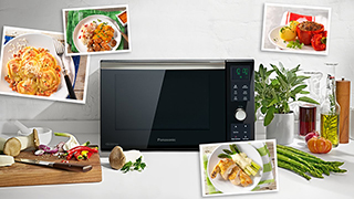 Mit der Panasonic NN-DF383 ist selbst in der kleinsten Küche Platz für großen Genuss<br /> Das kompakte Kombigerät mit Inverter-Technologie bringt vom knackigen Gemüse bis zum Kuchen das Lieblingsessen schnell und energiesparend auf den Tisch.