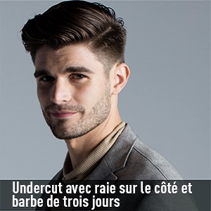 Undercut avec raie sur le côté et barbe de trois jours