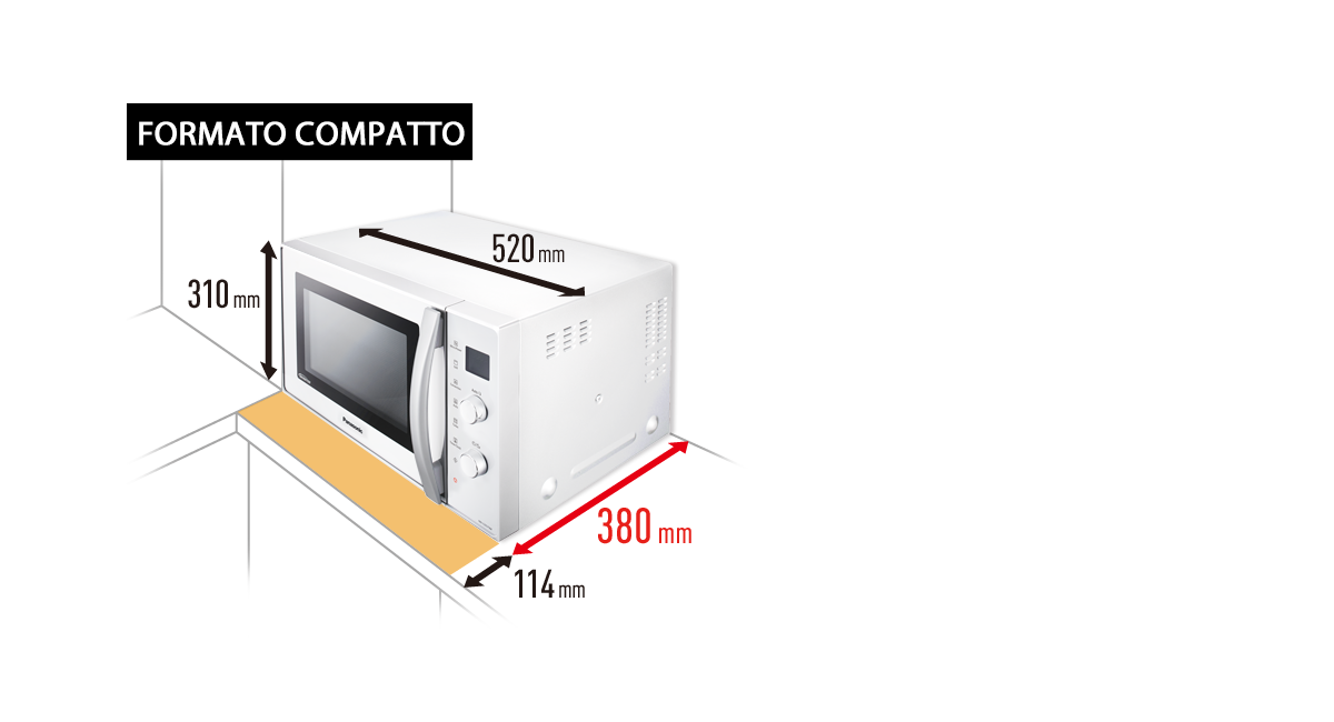20% di spazio libero in più sul piano di lavoro della cucina e ventola nella parte superiore del microonde