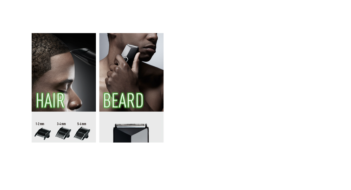 Hair and beard grooming with one unit