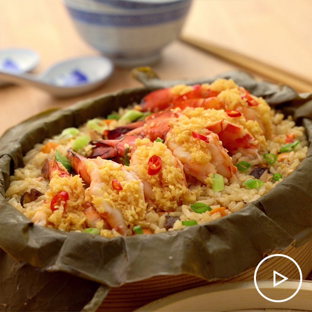 Steamed Lotus Rice with Garlic Prawns See more