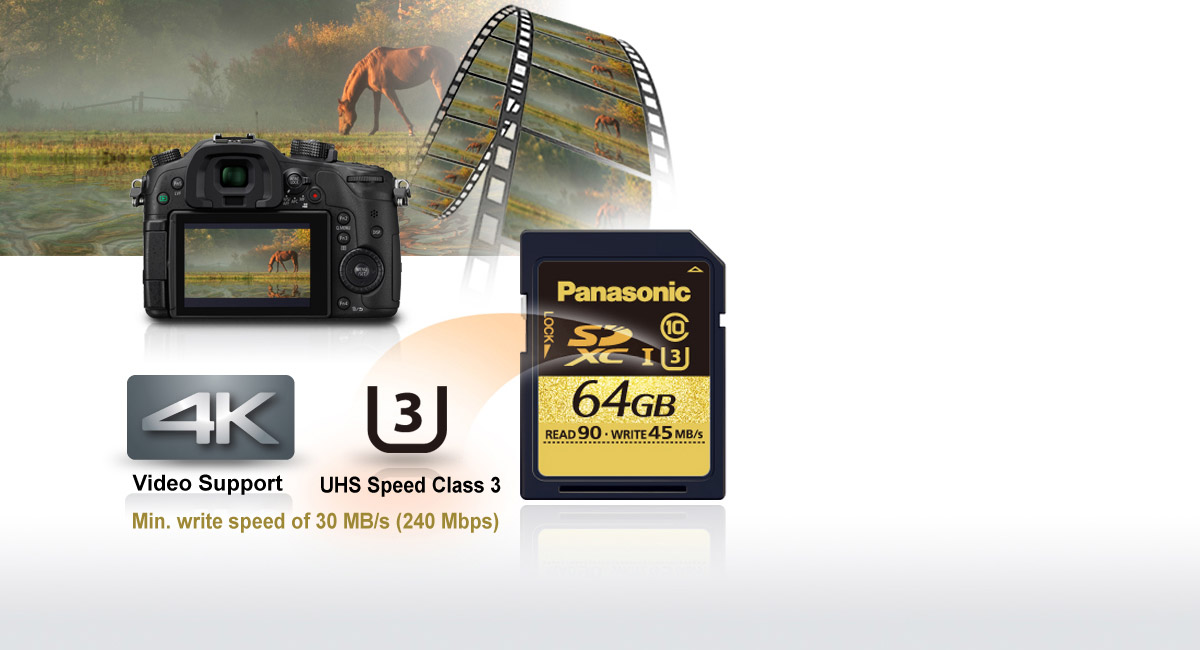 UHS Speed Class 3 (U3) –
4K Video Ready