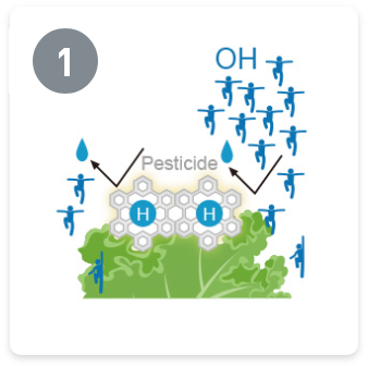Hydroxyl radicals of nanoe™ X break down pesticide particles to easily wash away residue