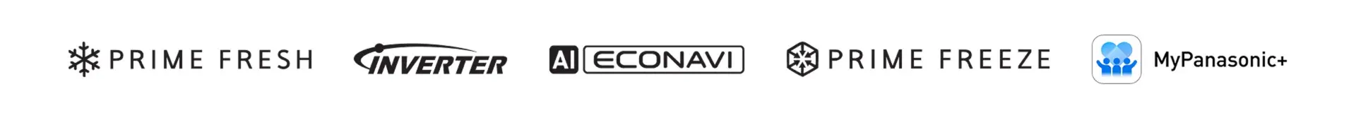 Logo Images of  PRIME FRESH, INVERTER, ECONAVI, PRIME FREEZE and MyPanasonic