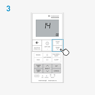 Use “TEMP” up or down button to select number “14”.