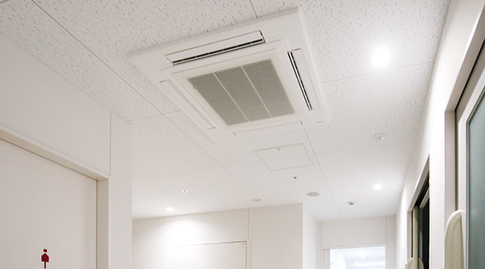 An image of installed 4 way cassette air conditioner with nanoeX logo